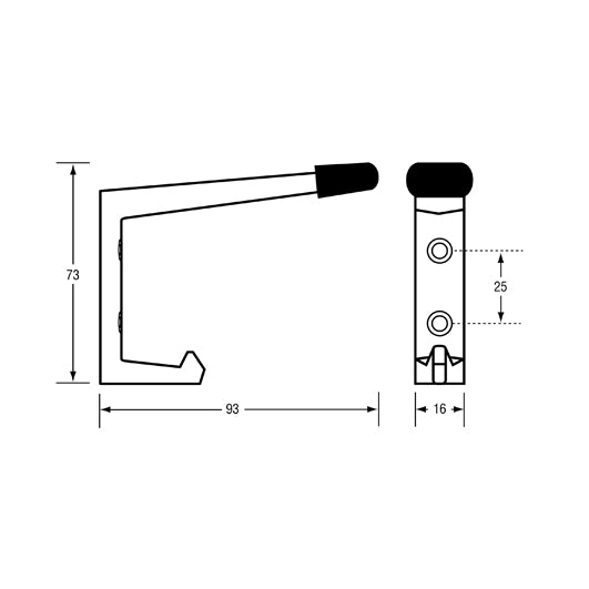 Coat Hook with Bumper in Satin Chrome Plate