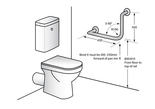 Ambulant Grab Rail 90° 450mmx450mm in Designer Black