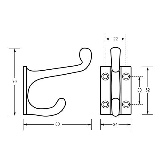 Double Coat Hook in Satin Chrome Plate